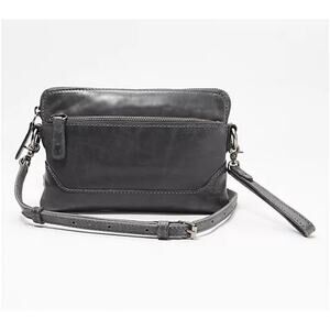 Frye Melissa Crossbody Purse Handbag Gray Leather 9" x 6" Wristlet